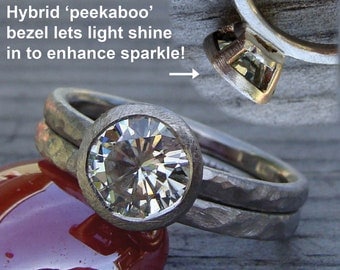 Bezel set engagement ring wedding band