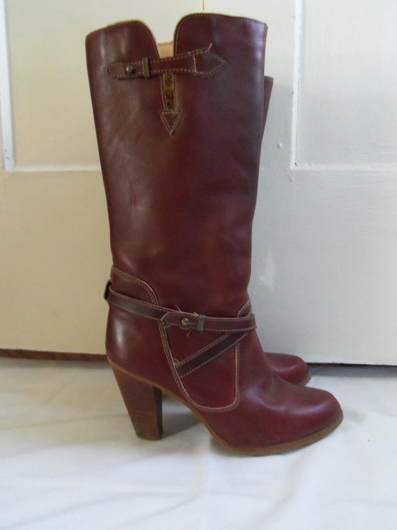vintage stacked heel oxblood zodiac boots 7.5 by gwenevere24