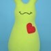 Handmade Slug, Stuffed Animal Plush Doll Baby Art Toy, Hug Me Slug, Personalized Tag, Bright Light Green, Red Fleece, 9 inch, Ready-made
