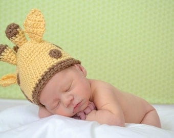 Giraffe Hat Crochet Pattern for Baby Photo Prop PDF Jungle Animal Baby Instant Download