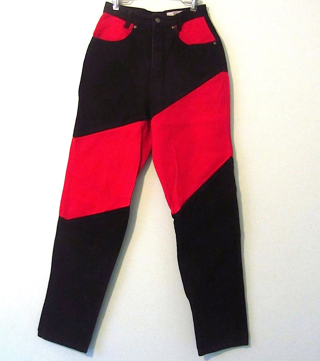 Vintage high waisted jeans red and black two tone stripe