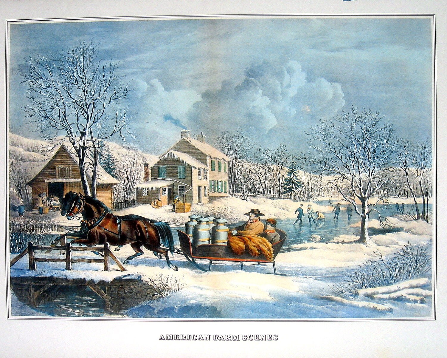 American Farm Scenes Currier and Ives 1978 Large Vintage