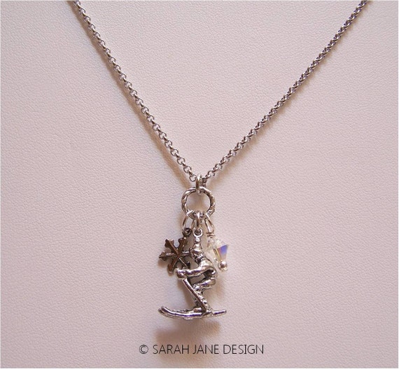 Items similar to Ski Necklace - ski jewelry, snow jewelry, ski charm ...