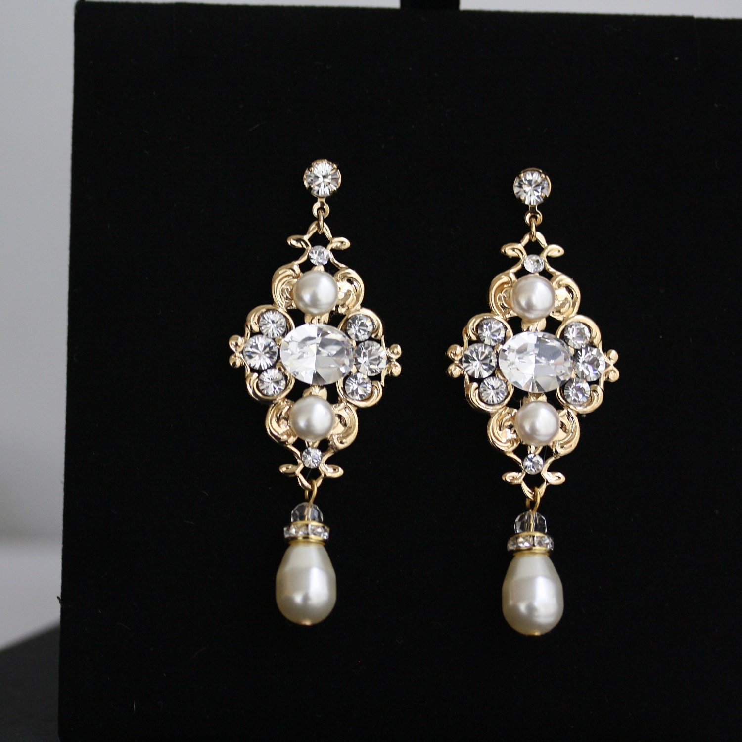 Gold Bridal Earrings Ivory pearl Wedding Earrings by LuluSplendor