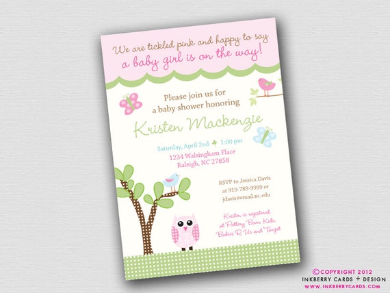 Sweet Springtime - Birds, Owls and Butterflies - Baby Shower Invitation (Digital File OR Printed Cardstock Cards Also Available) Il_570xn