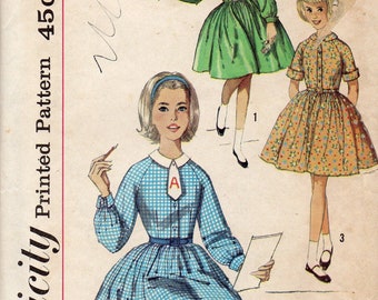 Simplicity 4061 1960s Full Skirt Girls DRESS Pattern ALPHABET TRANSFeR Childs Vintage Sewing Pattern Size 10 Breast  28 OR Size 7 Breast 25