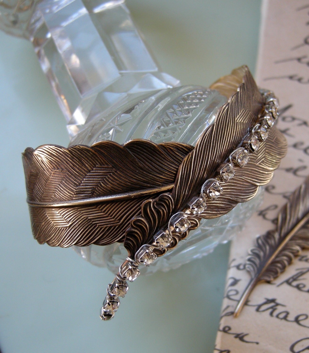 Feather Cuff Bracelet Feather Bracelet by FernStreetDesigns