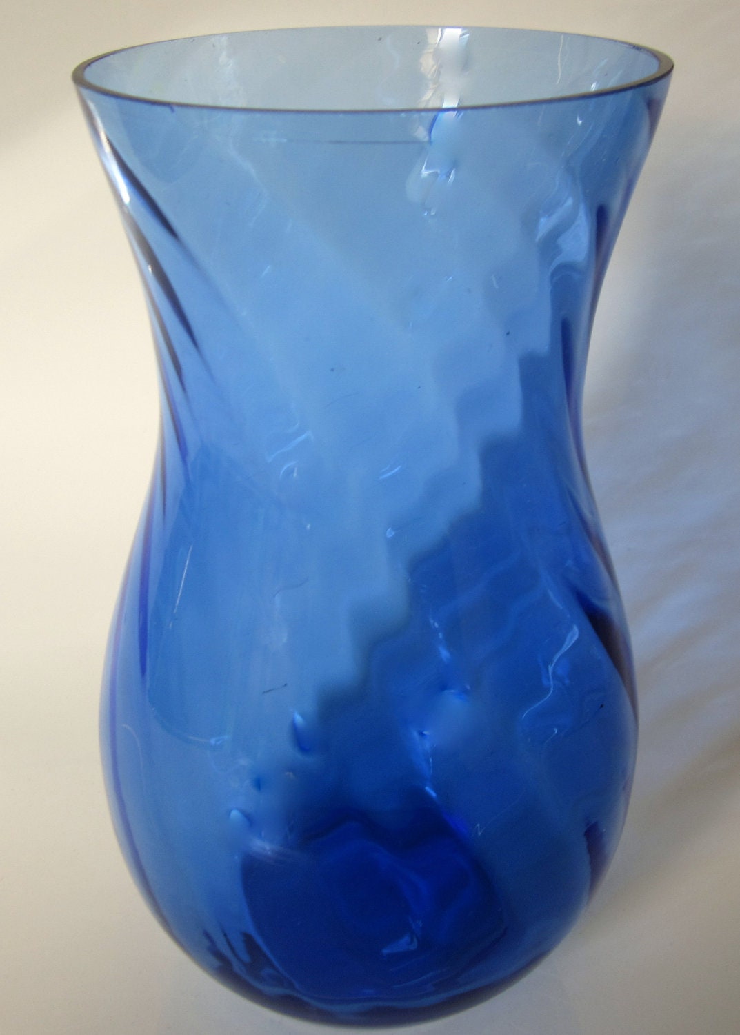 Cobalt Blue Spiral Glass Vase Swirl Flower Vintage Hand Blown
