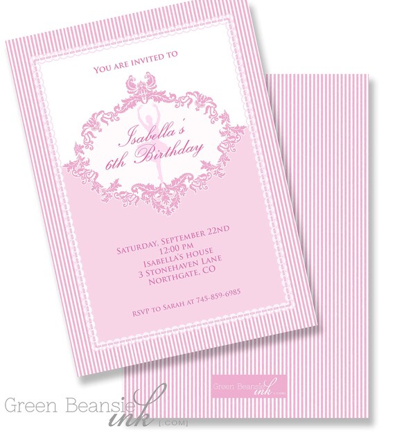 PINK STRIPES BALLERINA Printable Party Invitation Printing Available Il_570xn