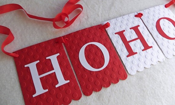 Ho Ho Ho Banner - Embossed Lrg Dots - READY TO SHIP - Holiday Decor Banner Christmas Banner Decoration Holiday Garland Santa Banner Il_570xn