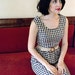 Fall Fashion Gingham Dress Size Small - Fitted Vintage Inspired Dress in Navy Blue
