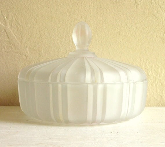 SALE Vintage Frosted Glass Candy Bowl with Lid by ShabbyNChic