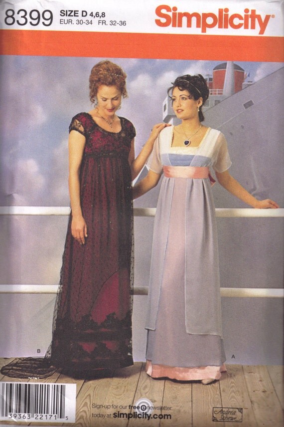 pattern waist dress empire Simplicity 8399 Period Coat Titantic Costume Dress Sewing Pattern