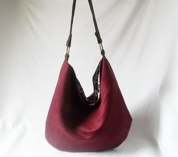 Hobo Burgundy Vegan suede slouch bag Handmade handbag by ACAmour
