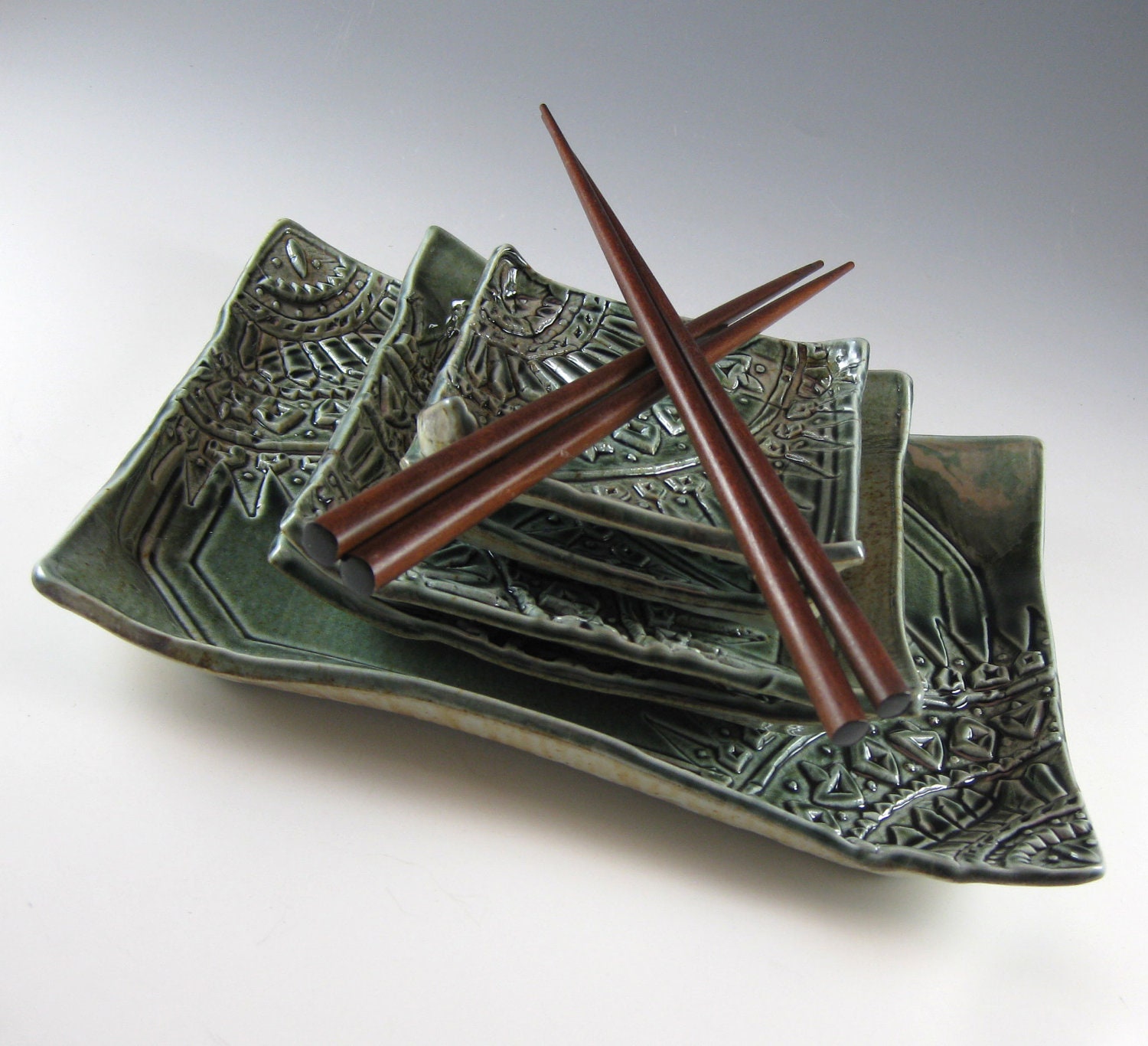 Ceramic Plate Set Pottery Sushi Set Dark by Botanic2Ceramic