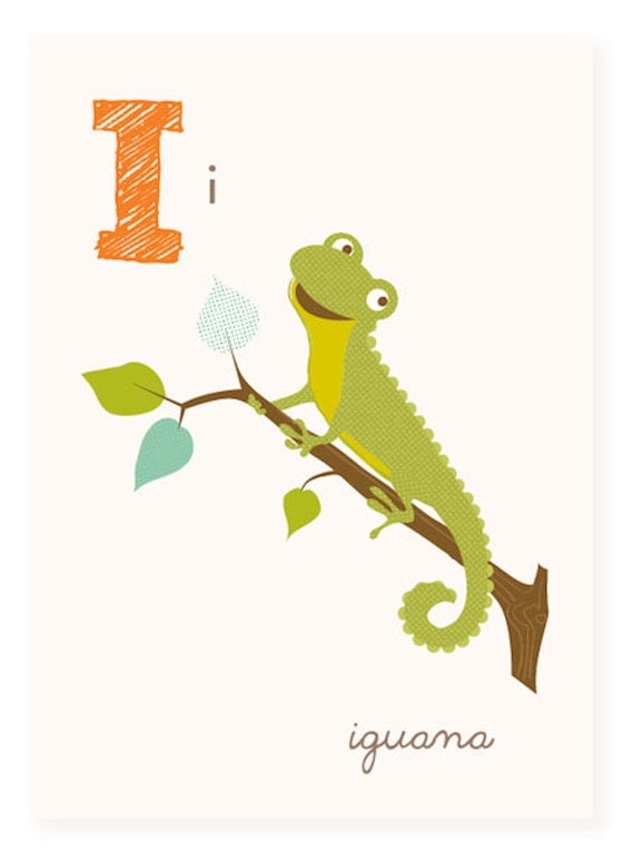ABC card I is for Iguana ABC wall art alphabet flash cards
