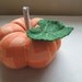 Medium Orange Chevron Fabric Pumpkin with Leaf Autumn Decor