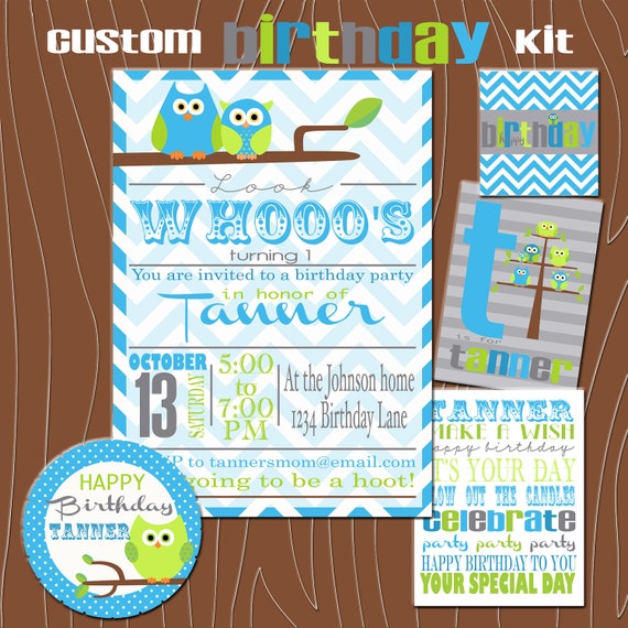 Owl Birthday Party Printable Kit, Custom Il_570xn
