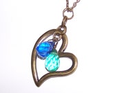 Heart Necklace. Blue Green Dangle Sweetheart Necklace. Inventory Clearance Sale.
