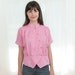Reserved - Pink and White Gingham Blouse - Vintage Cotton Blouse with Asymmetric Angled Buttons - L