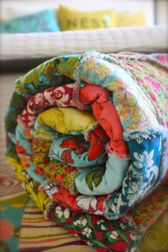 Rag Quilt Throw Blanket Large Reversible Cosmo by roryunraveled