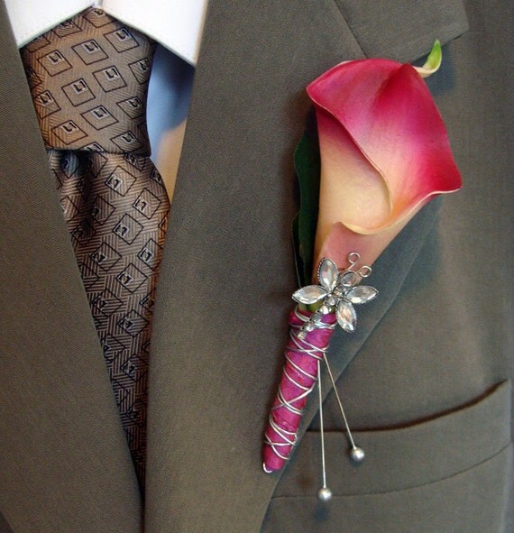 Real Touch Calla Lily Wedding Boutonniere Groom Groomsmen 1222