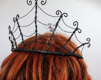 Spider Queen Spiderweb Tiara With Crystal Spider