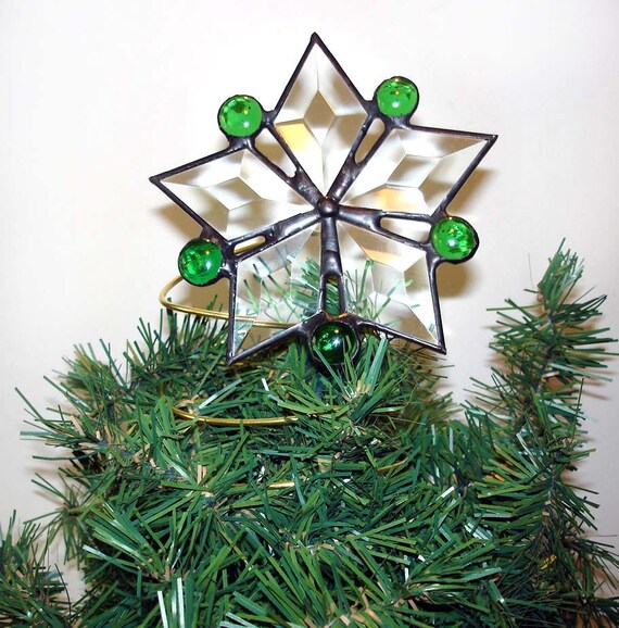 Christmas tree topper stained glass star green star tree