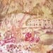 Vintage Skirt Fabric Panel Pastoral Scene Remnants in Pink and Purple