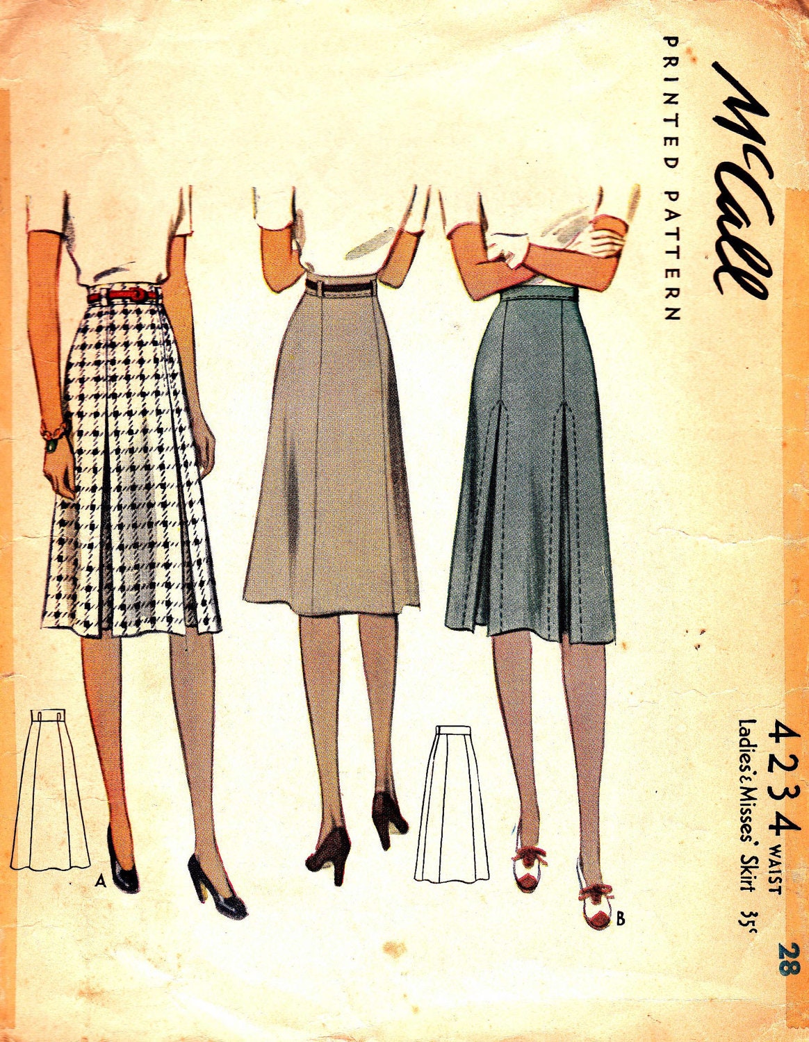 Skirt with inverted pleat 1940s Vintage Sewing Pattern McCall