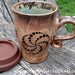 COFFEE MOM - Handmade Gift For Mom Ceramic Travel Mug with Lid and Crop Circles - Mocha Brown Sage Green