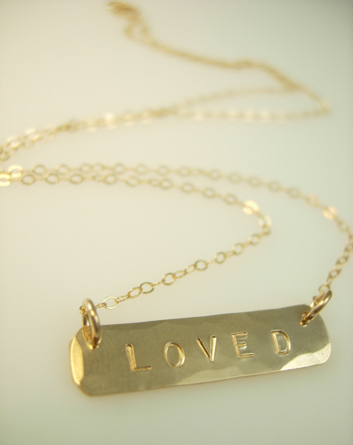 Small Gold Bar Necklace Love Necklace by jamesmichellejewelry