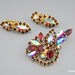 Demi Parure Brooch Earring Set Dark & Siam Red Rhinestone