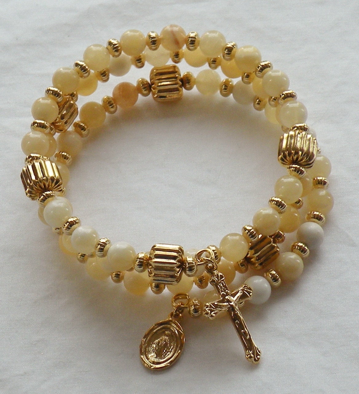Five Decade Catholic Rosary Bracelet Natural MotherofPearl