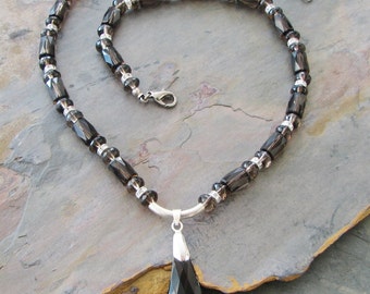 Smokey Quartz and Swarovski Crystal Necklace