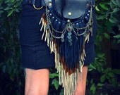 Black hip pouch with chain drape belly dance fringe olivia kissel crossfox