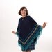Vintage 1970s Poncho - 70s Wool Cape - Navy Blue and Turquoise