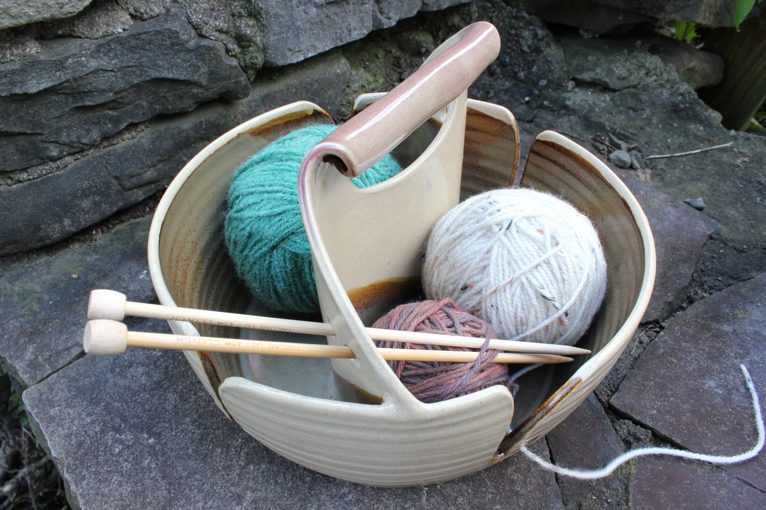 Yarn Bowl Double Yarn Bowl Double Yarn Bowl Tan Yarn
