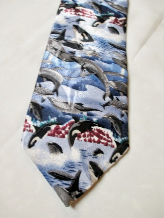 Mens Necktie Neck Tie Vintage WHALES ORCA DOLPHINS Ocean