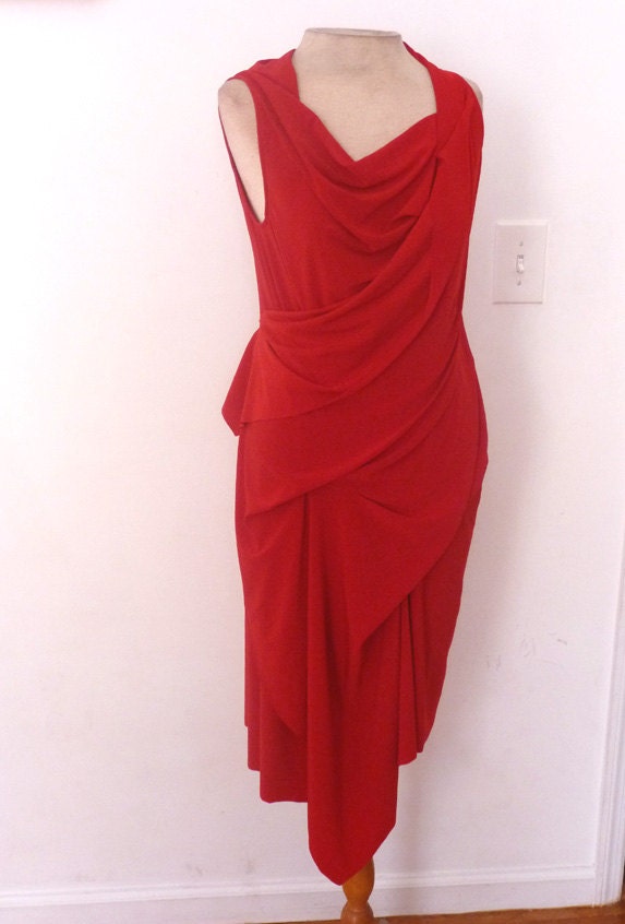 Red Drape faux wrap dress with Cowl Neck simply elegant