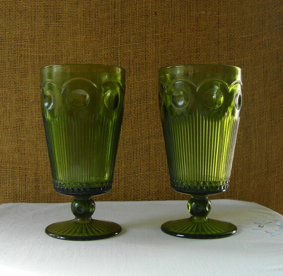 MID CENTURY Bartlett Collins Manhattan Pattern Green Glass