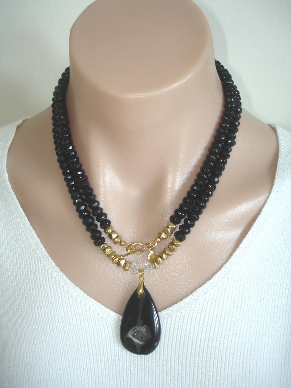 Ashira Black Onyx Gemstone Necklace With Luscious Black Agate