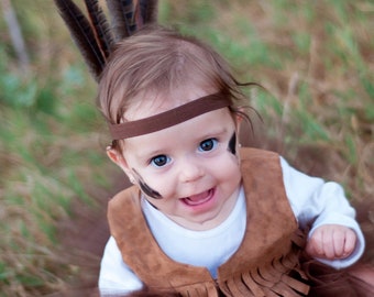 Indian headband,pocahontas, peterpan headband,Indian headress, feather headband, indian costume,,brown headband,any size,photo prop