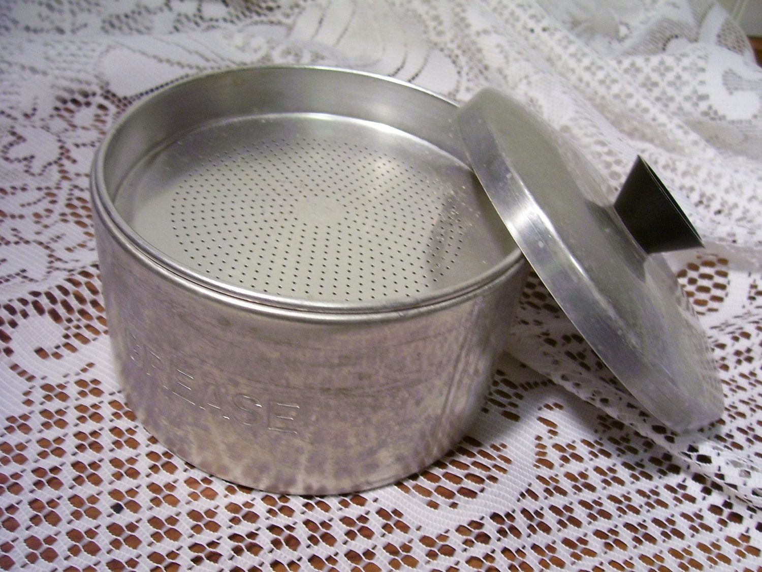 Vintage Aluminum Grease Jar with Strainer