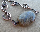 Copper Bracelet Wire Wrapped Agate Handcrafted Chain