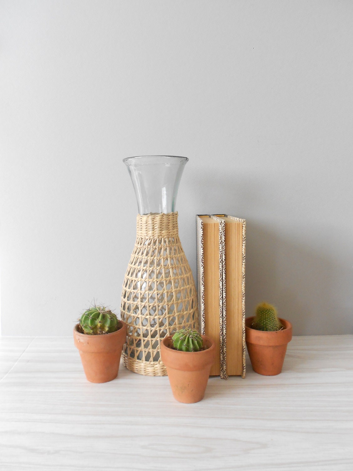RESERVED...wicker covered glass vase // bottle by simplychi