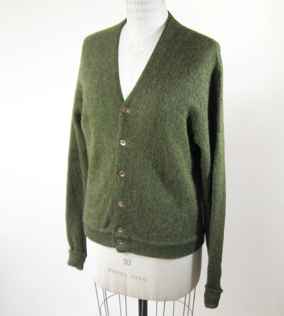 60s Green Cardigan Sweater Wool Mohair Mens by BijouVintageBazaar