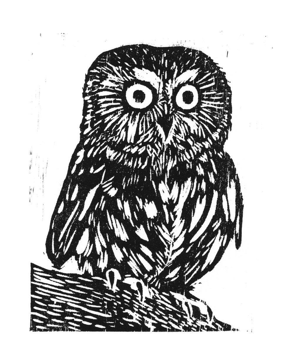 Hand Printed Owl Woodcut by LibrarianArtist on Etsy