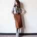 Chestnut Leather Wrap Skirt, 70s patchwork sienna brown suede minimalist equestrian prep office pencil skirt, boho hippie Fall Autumn color