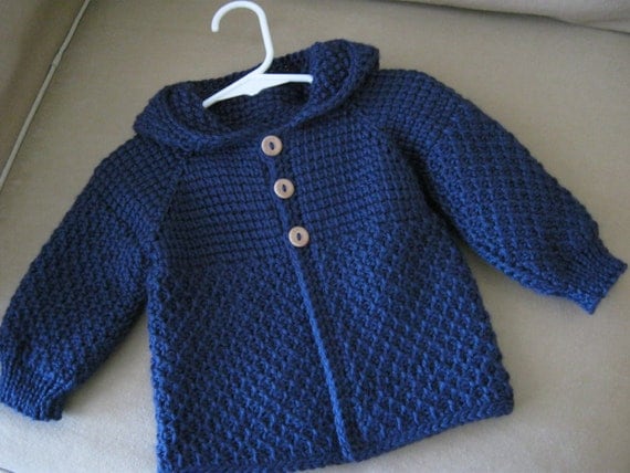 Navy Blue Crochet Baby Boy Sweater with Hood. by ForBabyCreations